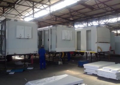 Mobi-Shower portable shower trailers set up at an outdoor event in South Africa
