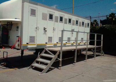 Mobi-Shower portable shower trailers set up at an outdoor event in South Africa