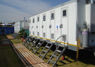 Mobi-Shower portable shower trailers set up at an outdoor event in South Africa